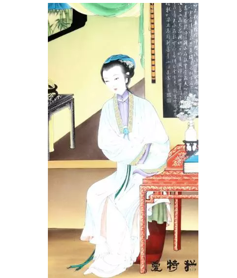 爱特猫仕女图瓷板画