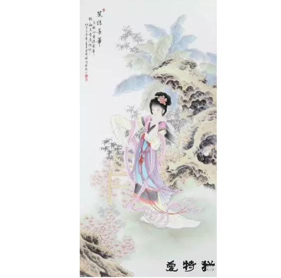 爱特猫仕女图瓷板画